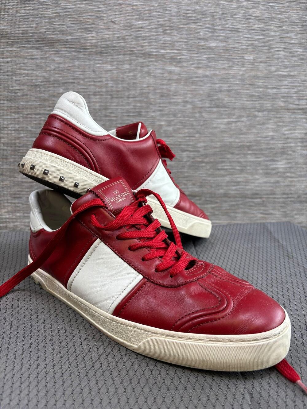 Valentino Garavani Rockstud Leather Shoes Mens EU 45.5 US 12 Red White Italy